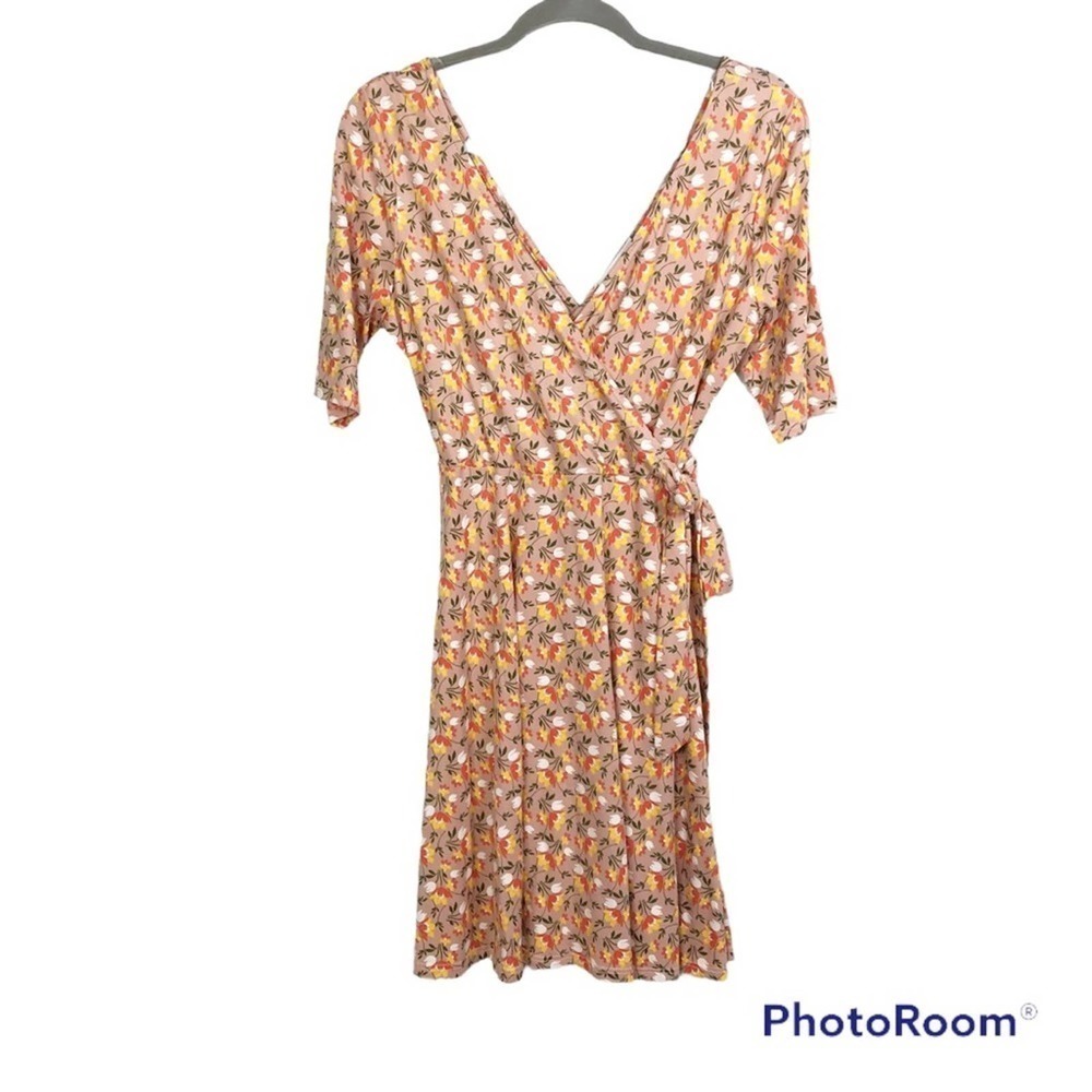 Gilli floral Surplice faux wrap dress jersey knit size M